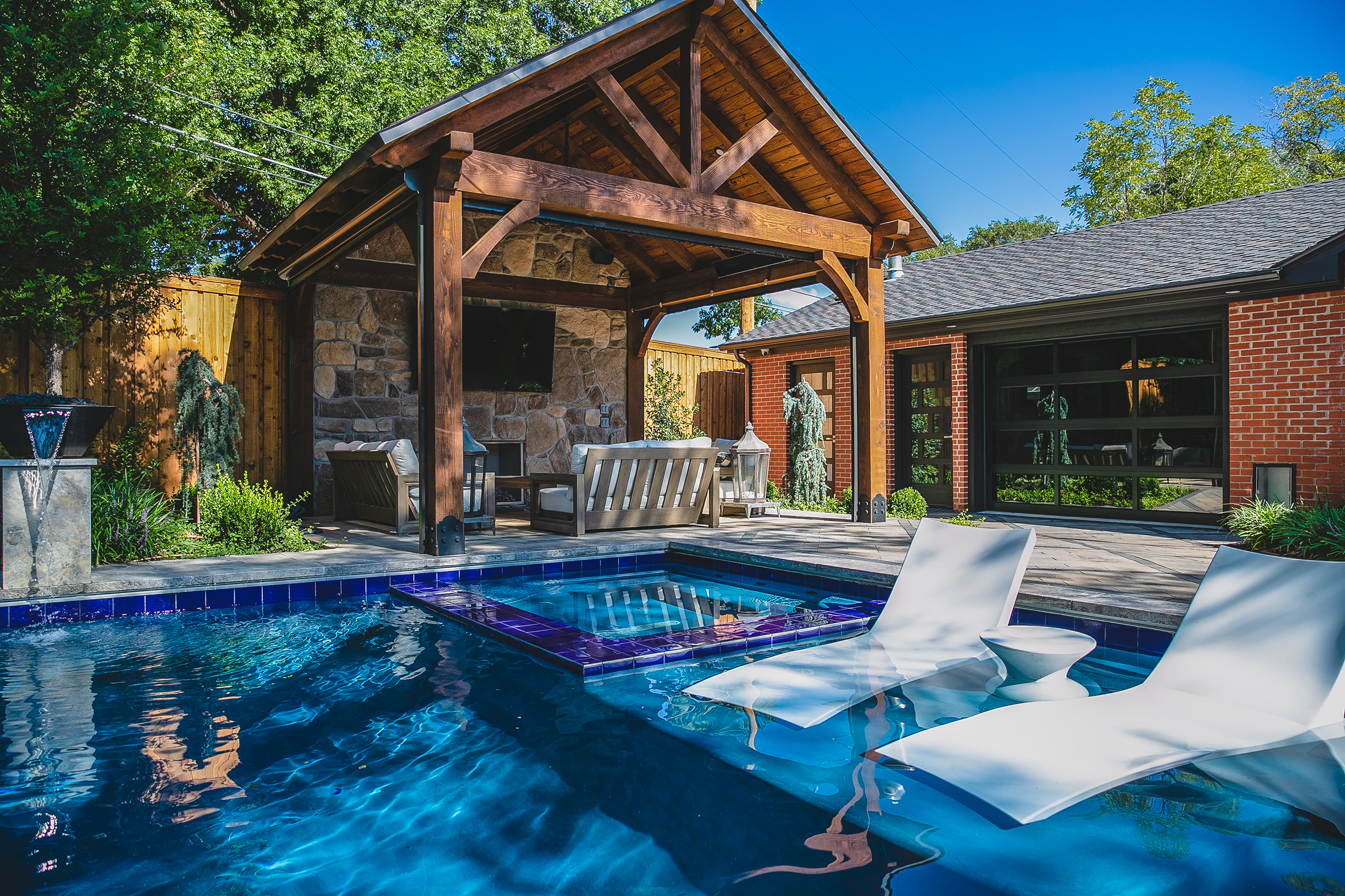 Outdoor pergola and pool backyard