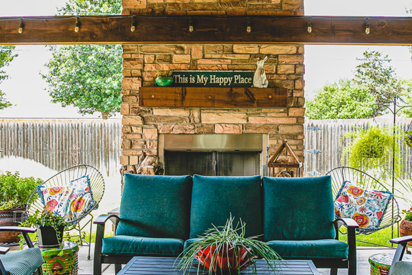 Outdoor fireplace with pergola