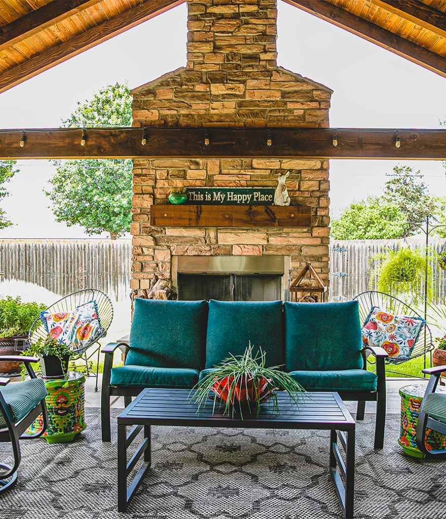 Outdoor fireplace with pergola